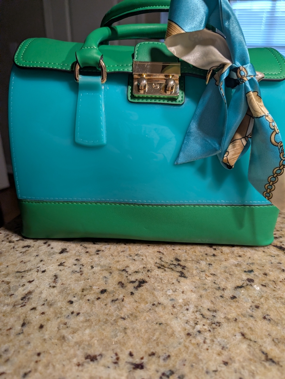 Green Turquoise Jelly Candy Bag Satchel Includes Detachable Strap